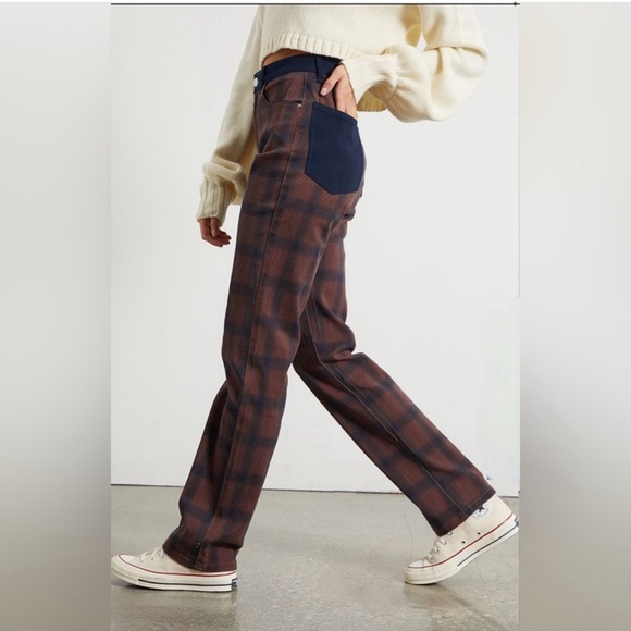 WEWOREWHAT Plaid Colorblock Icon Jeans Navy and Brown, Size 25🔥 - Picture 2 of 12
